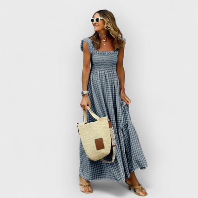 Ríona – Smocked Maxi Dress with Ruffled Sleeves
