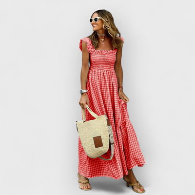 Ríona – Smocked Maxi Dress with Ruffled Sleeves