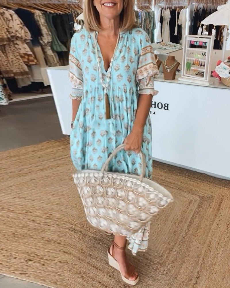 Lasairíona – Boho Midi Tassel Dress