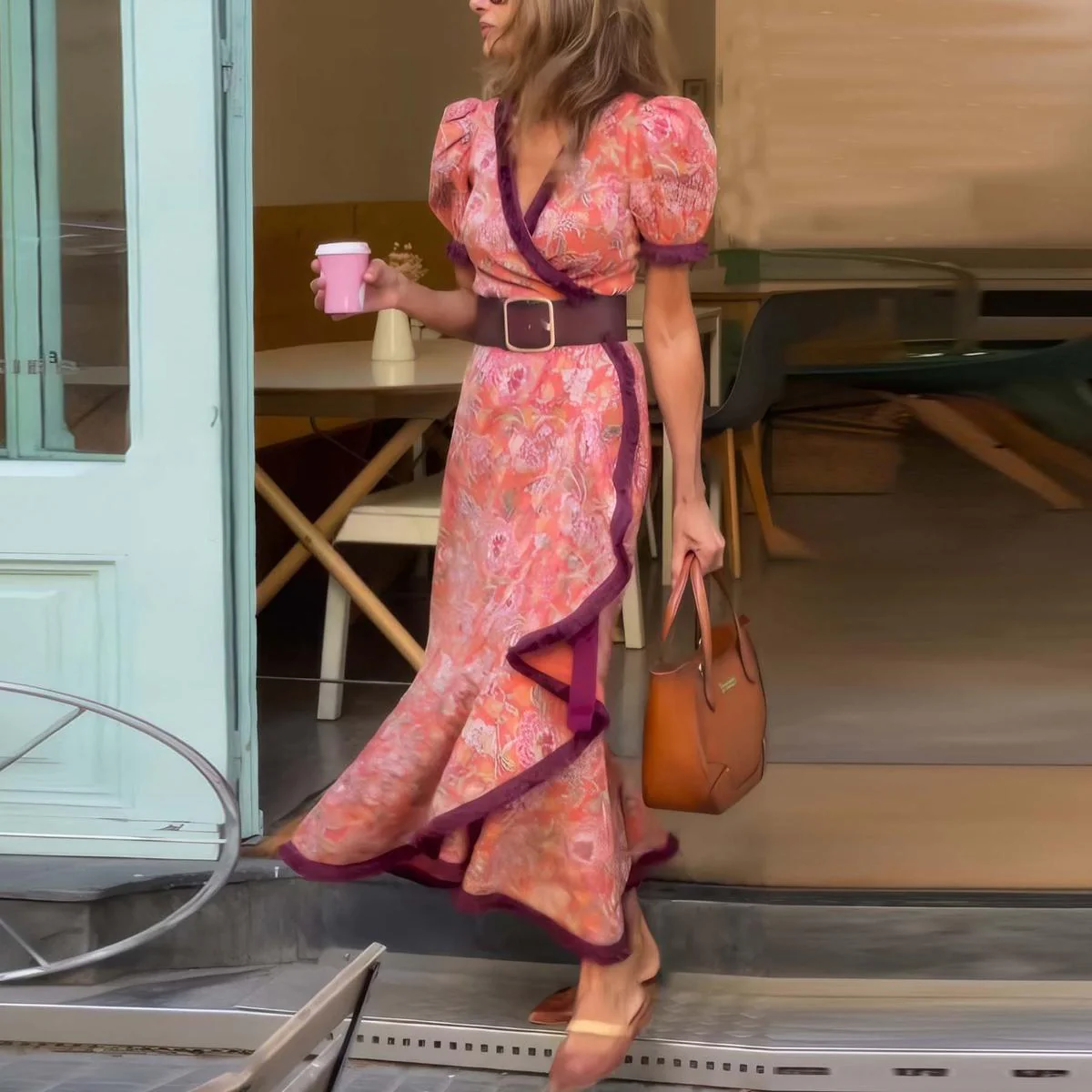 Clodagh – Elegant Pink Maxi Dress with Short Sleeves