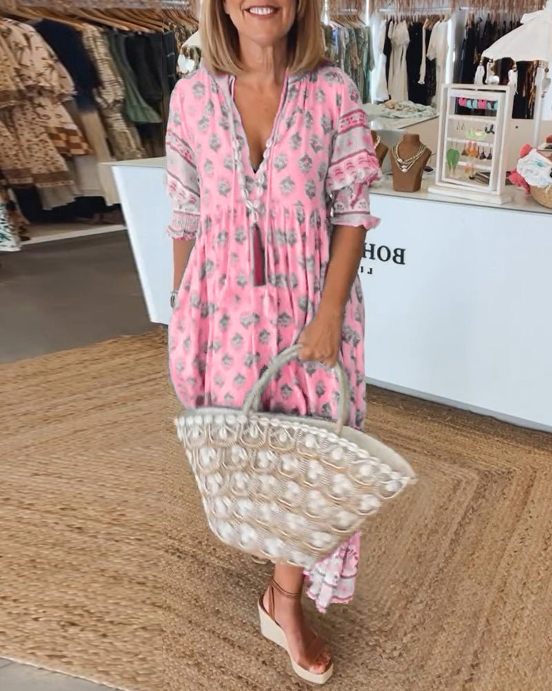 Lasairíona – Boho Midi Tassel Dress