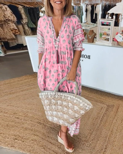 Lasairíona – Boho Midi Tassel Dress