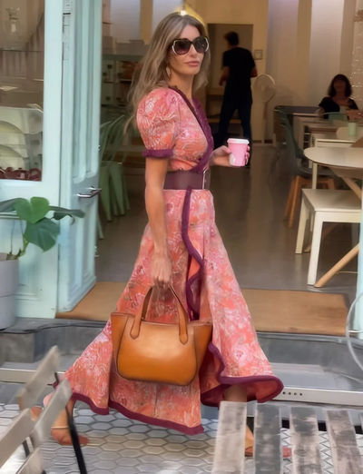 Clodagh – Elegant Pink Maxi Dress with Short Sleeves