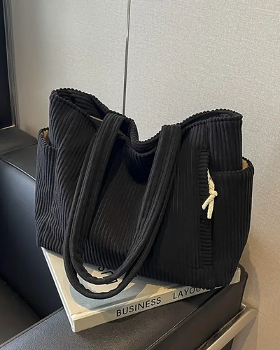 Treasa – Ribbed Tote Bag with Cord Detail