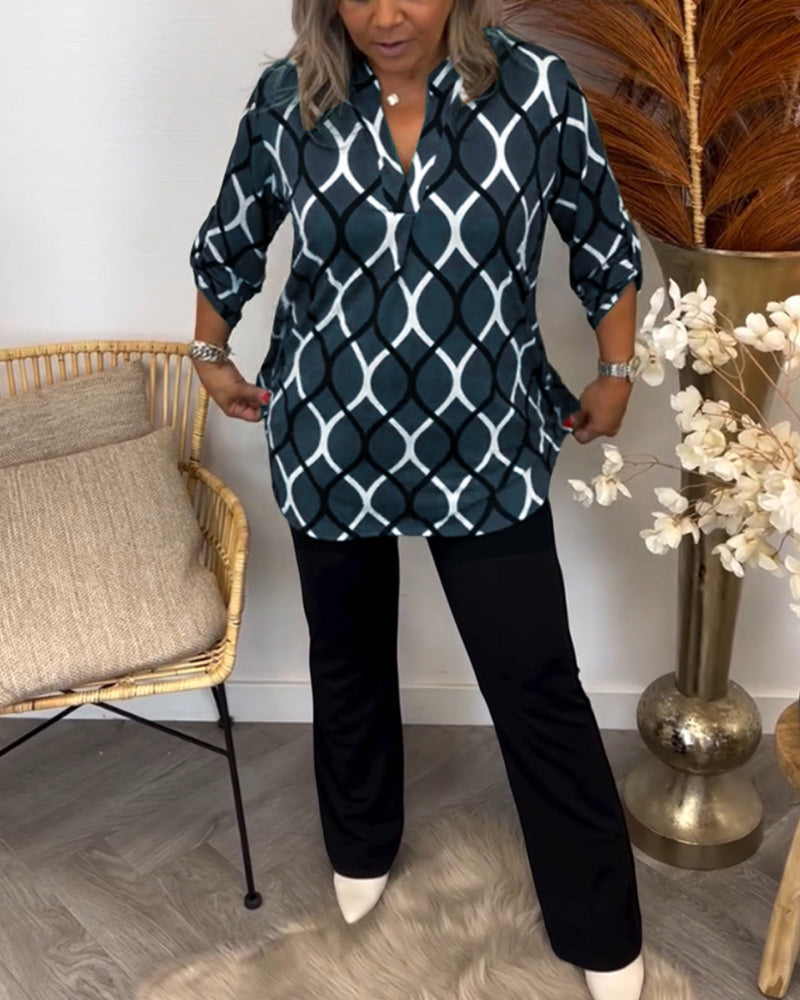 Róisín – Geometric Long Sleeve Blouse