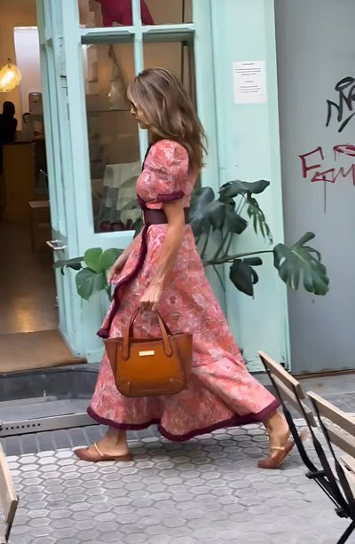 Clodagh – Elegant Pink Maxi Dress with Short Sleeves