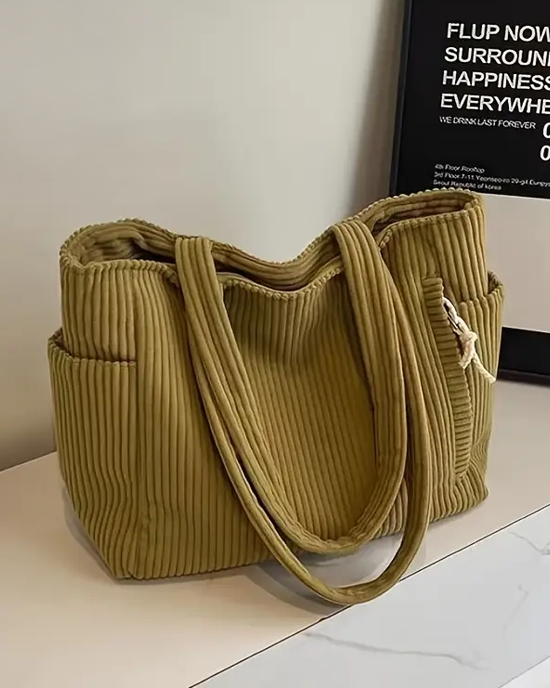 Treasa – Ribbed Tote Bag with Cord Detail
