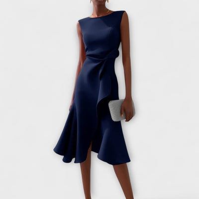 Éilis – Draped Asymmetric Midi Dress