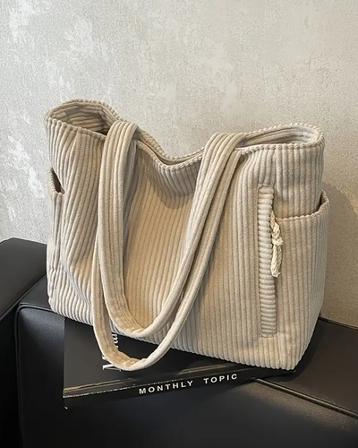 Treasa – Ribbed Tote Bag with Cord Detail