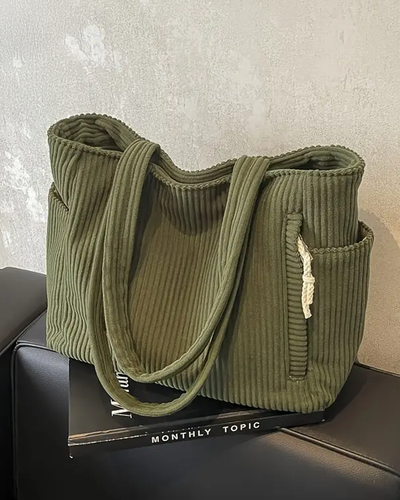 Treasa – Ribbed Tote Bag with Cord Detail