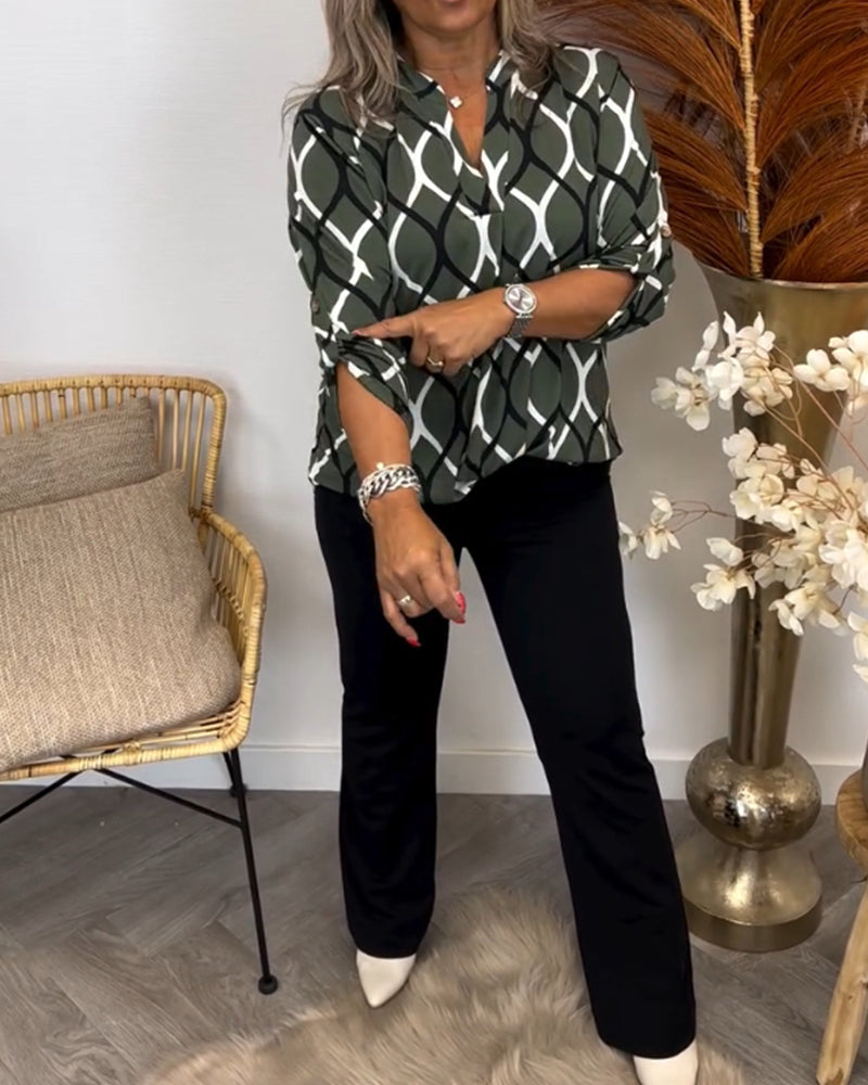 Róisín – Geometric Long Sleeve Blouse
