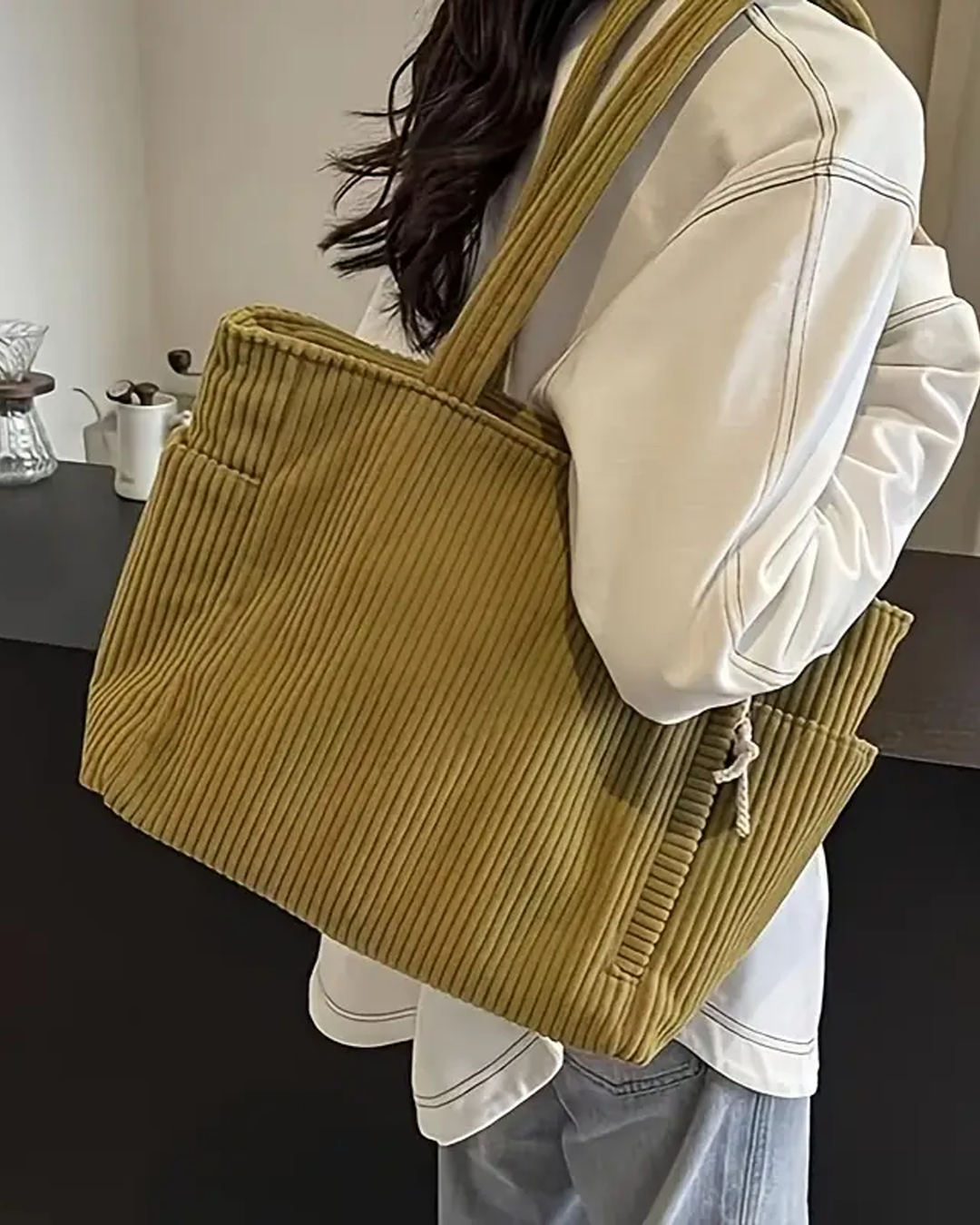 Treasa – Ribbed Tote Bag with Cord Detail