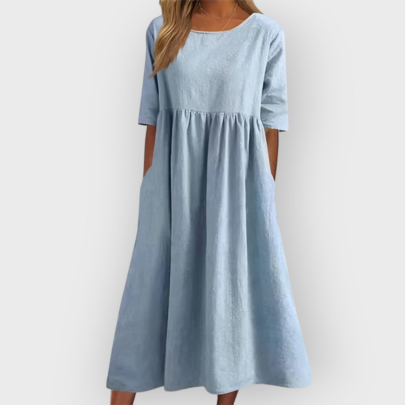 Bríd – Breathable Vintage Midi Dress with Pleated Design