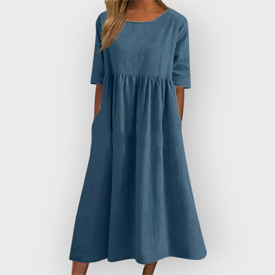 Bríd – Breathable Vintage Midi Dress with Pleated Design
