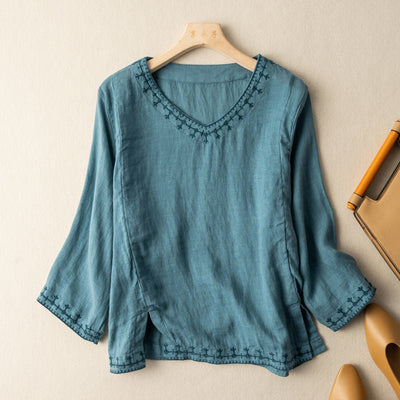 Saoirse – Embroidered V-Neck Blouse