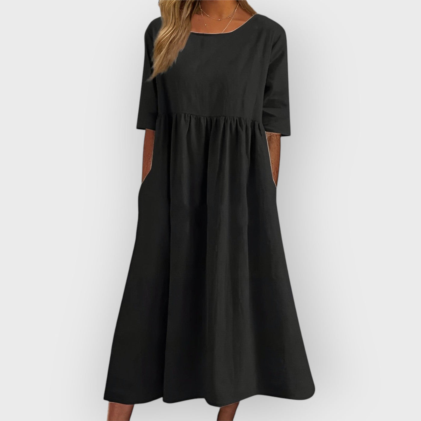 Bríd – Breathable Vintage Midi Dress with Pleated Design