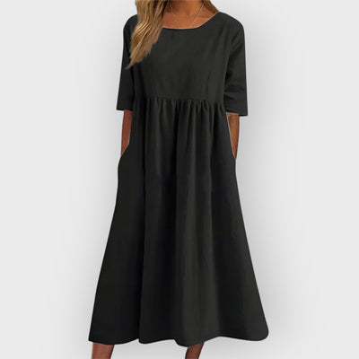 Bríd – Breathable Vintage Midi Dress with Pleated Design