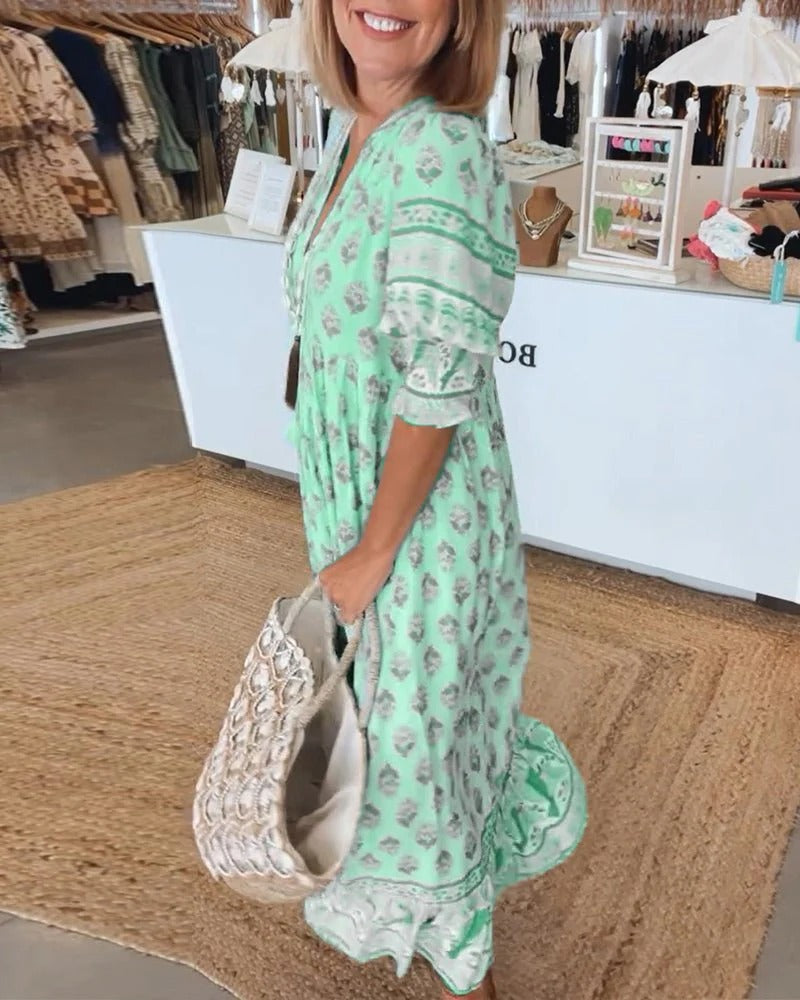 Lasairíona – Boho Midi Tassel Dress