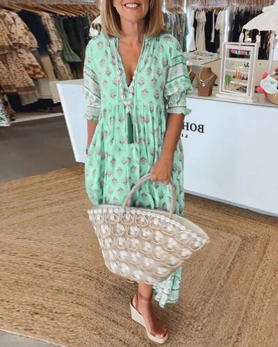 Lasairíona – Boho Midi Tassel Dress