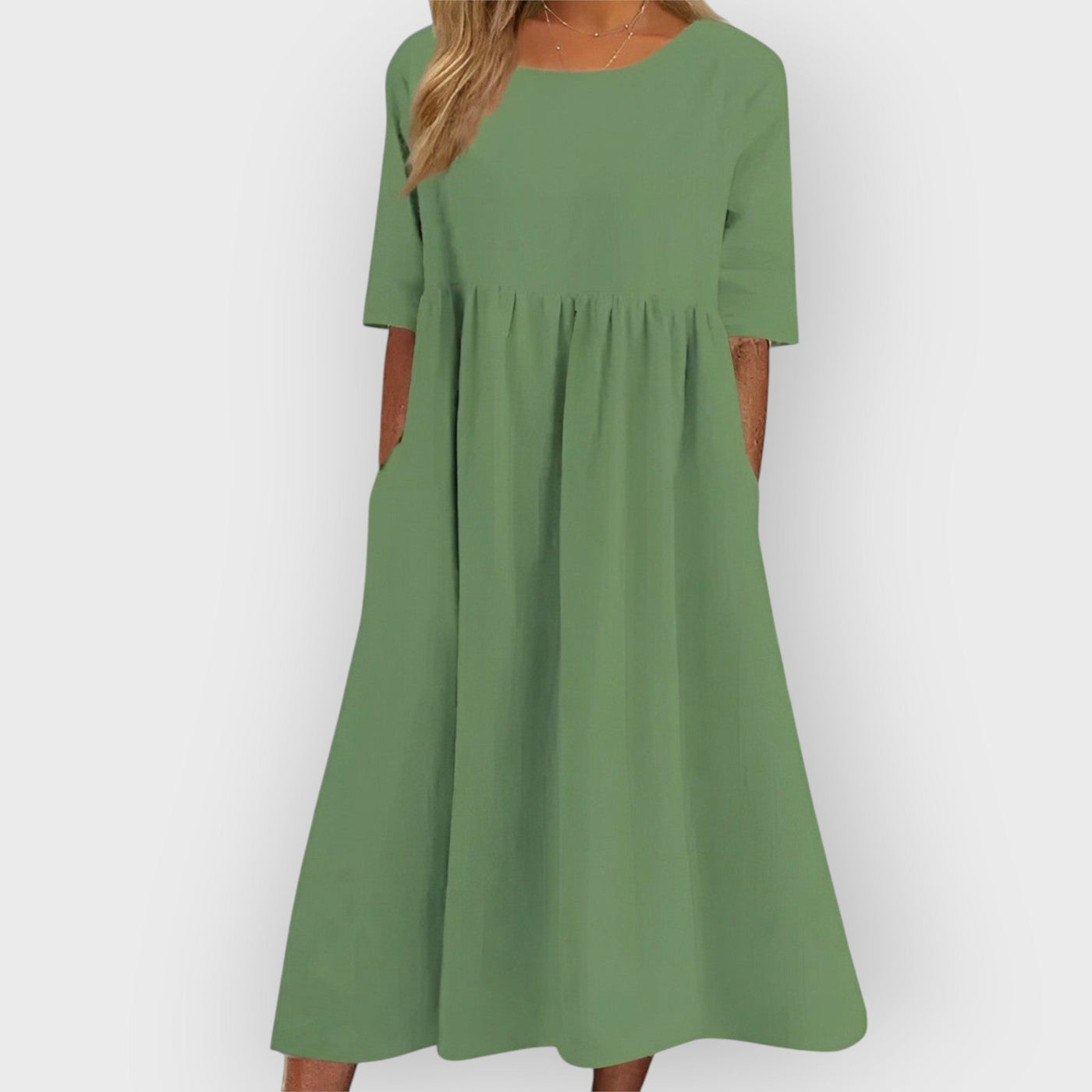 Bríd – Breathable Vintage Midi Dress with Pleated Design