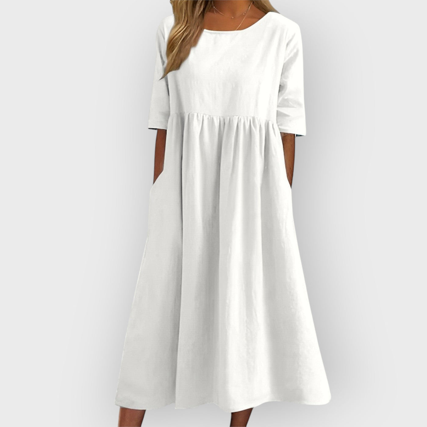 Bríd – Breathable Vintage Midi Dress with Pleated Design