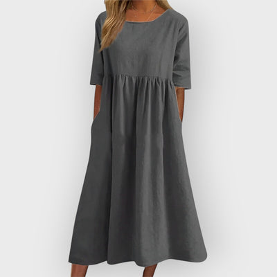 Bríd – Breathable Vintage Midi Dress with Pleated Design